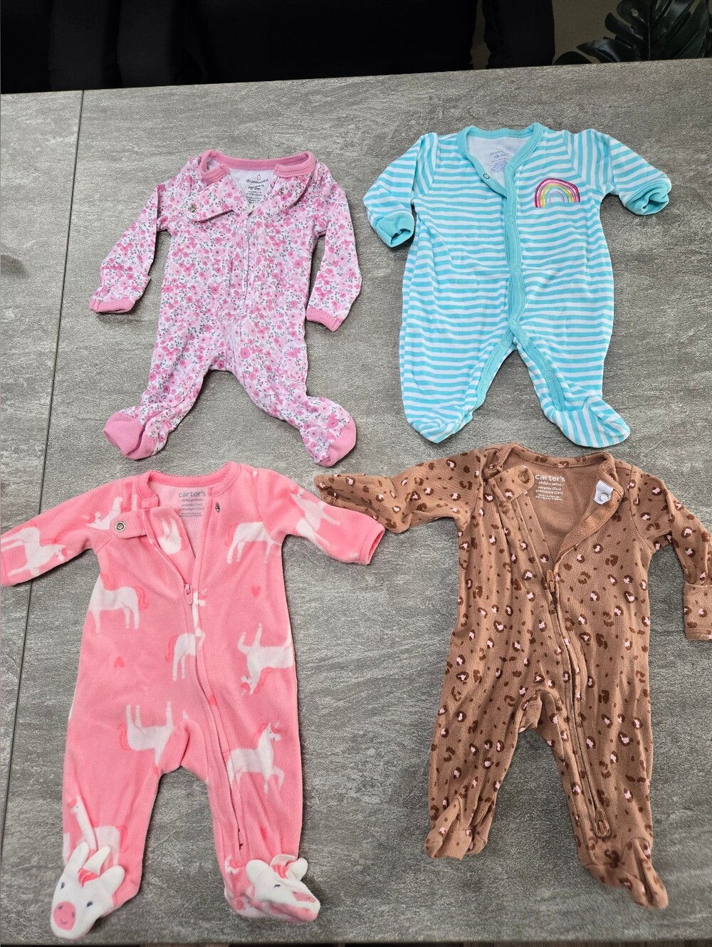 Assorted Floral and Patterned Baby One-Piece Sleepers - 4 Pack - Newborn